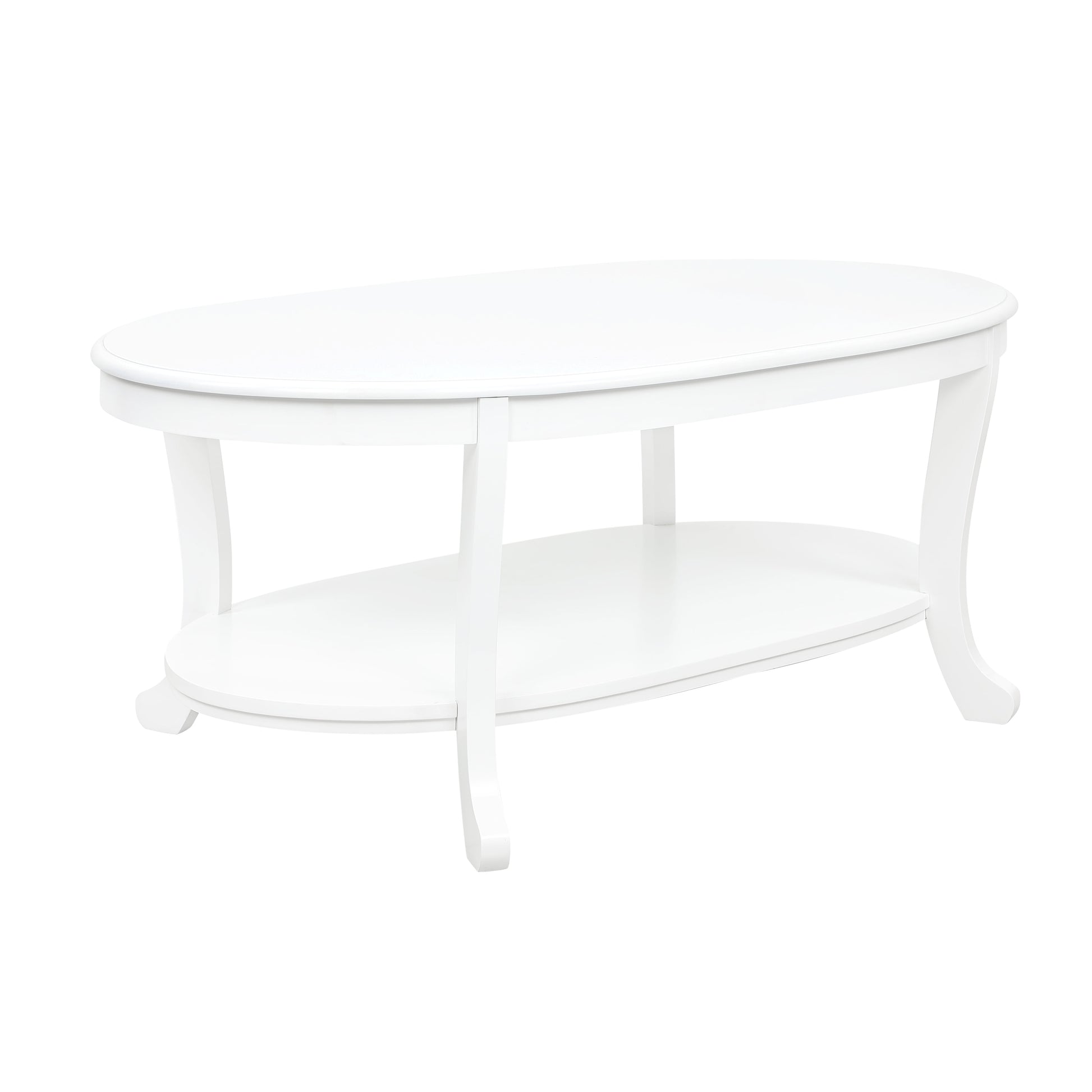 Powell Kendall Traditional Oval Coffee Table with Shelf, White