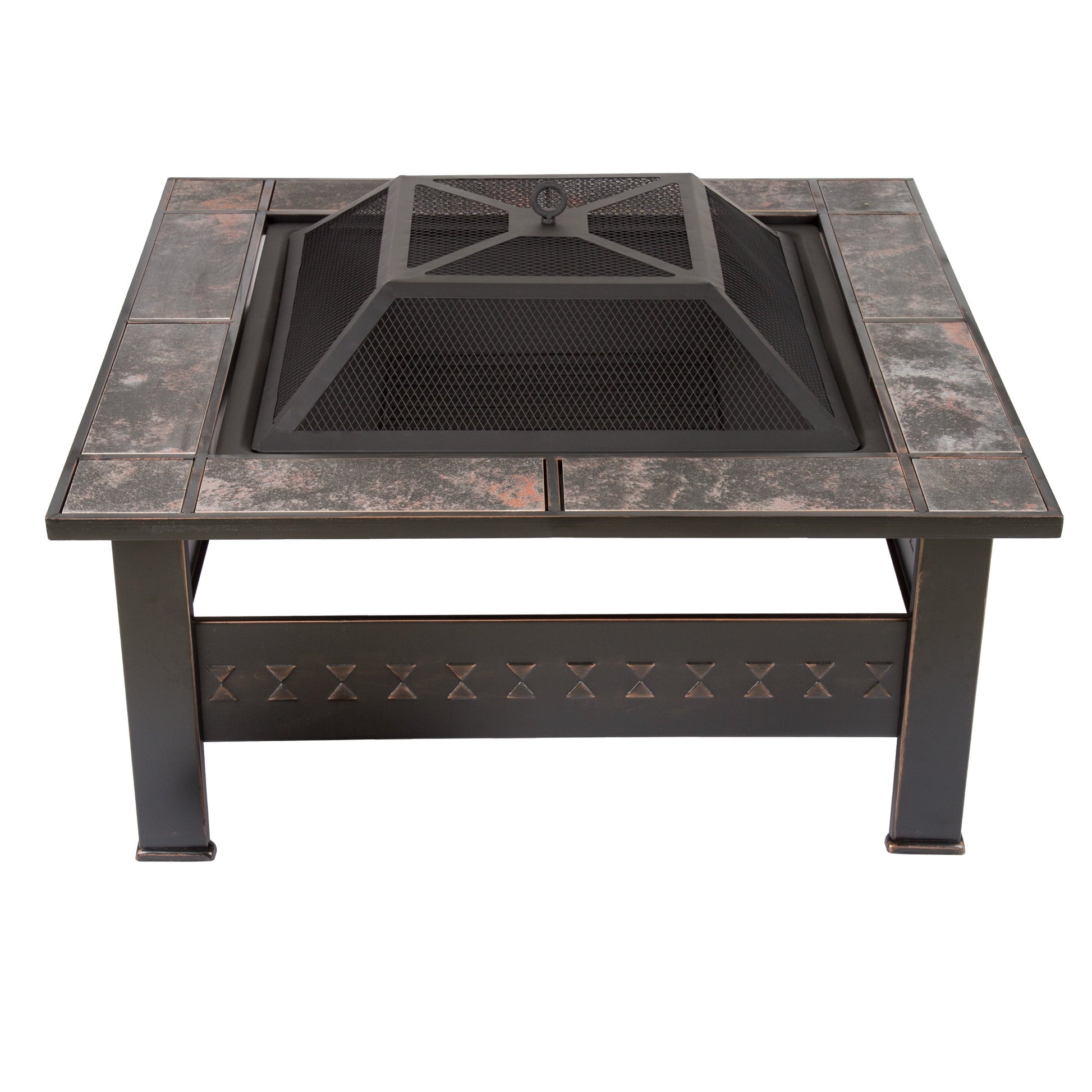 Pure Garden 32-Inch Outdoor Steel Fire Pit with Screen, Cover, and Poker (Bronze)