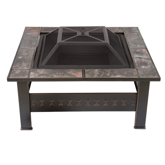 Pure Garden 32-Inch Outdoor Steel Fire Pit with Screen, Cover, and Poker (Bronze)