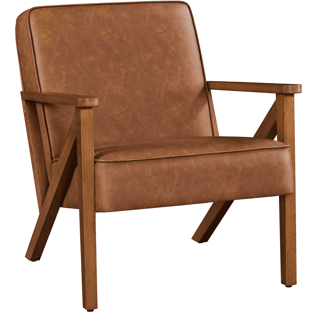 Renwick Faux Leather Armchair Chair for Living Room, Light Brown