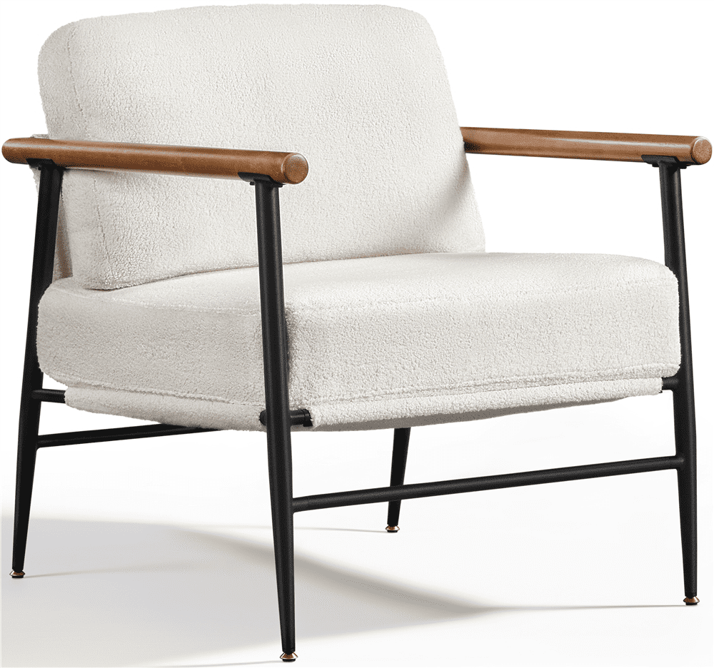 Renwick Modern Upholstered Boucle Accent Chair, Ivory