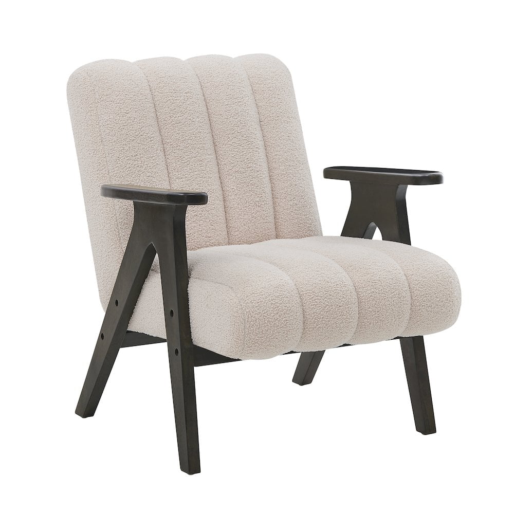 Roundhill Furniture Rella Modern Teddy Sherpa Accent Chair with Espresso Wood Frame, Beige