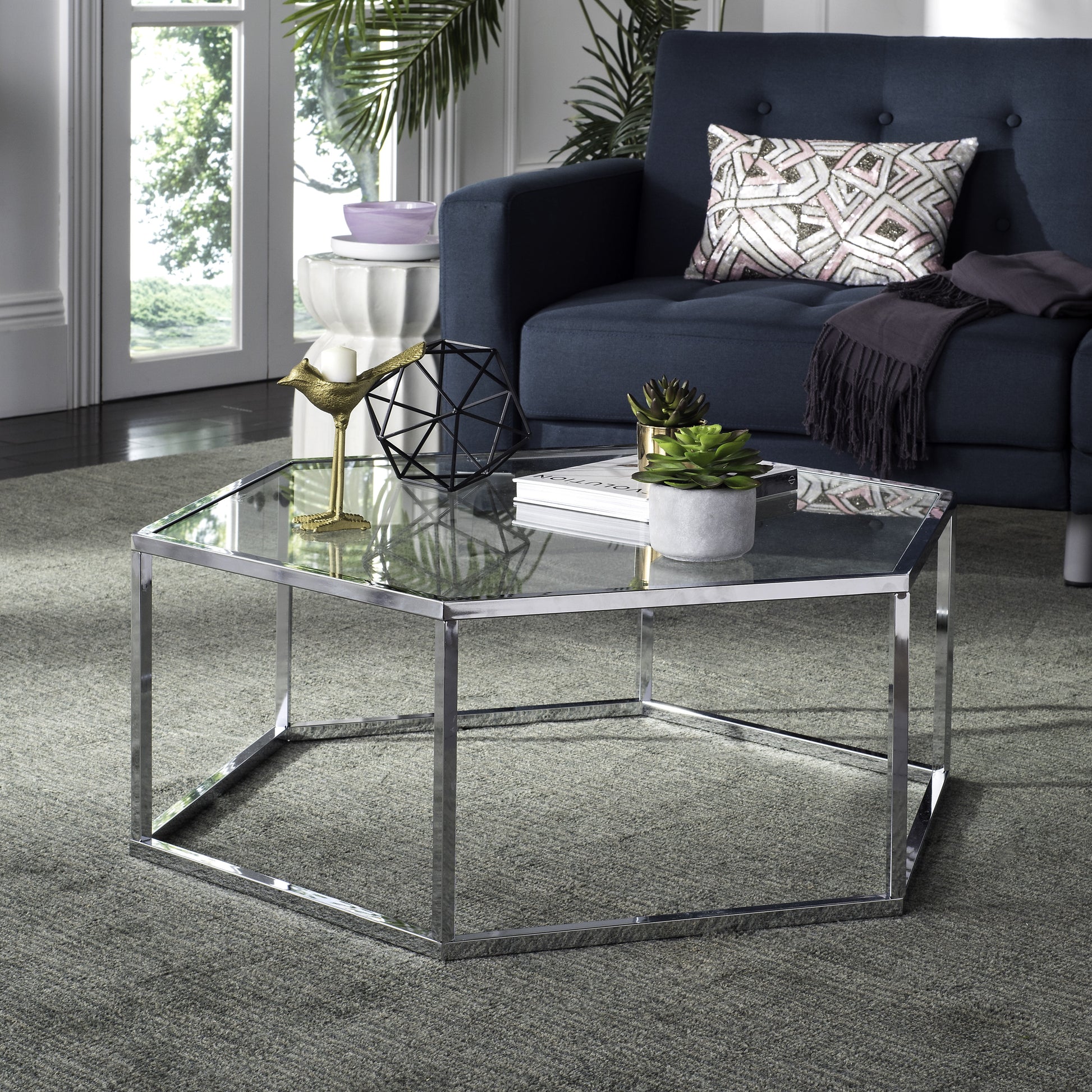 SAFAVIEH Eliana Contemporary Glass Coffee Table, Chrome