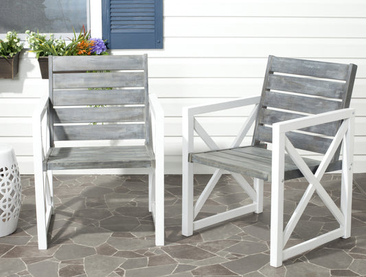 SAFAVIEH Irina Outdoor Patio Acacia Armchair, White/Ash Grey, Set of 2