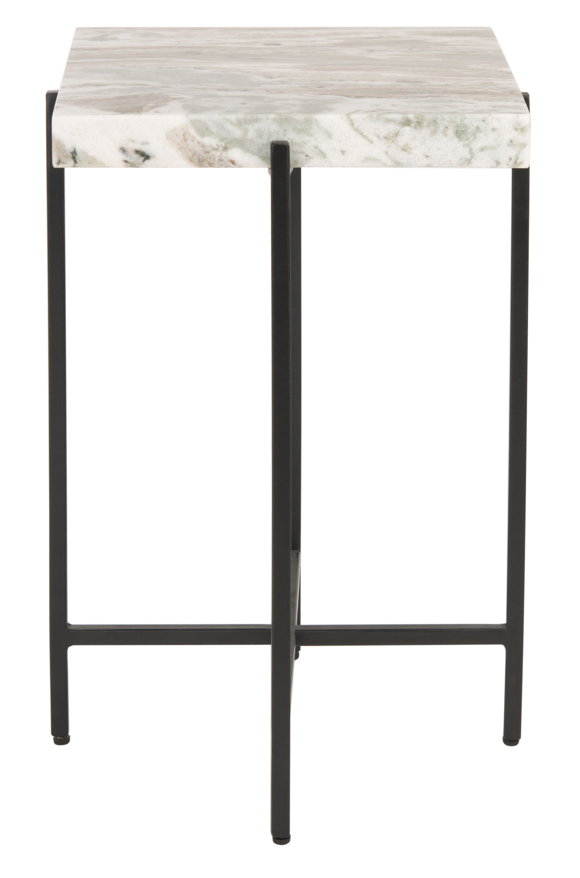 SAFAVIEH Tenzin Multi Gray Stone/Black Square Marble End Table (16.3 in. W x 16.3 in. D x 24.5 in. H)