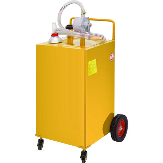 SKYSHALO 35 Gallon Gas Caddy, Fuel Storage Tank with 4 Wheels, Portable Fuel Caddy with Manuel Transfer Pump, Gasoline Diesel Fuel Container for Cars, Lawn Mowers, ATVs, Boats, More, Yellow