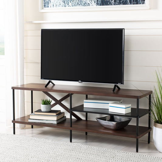 Safavieh Bruno Modern Industrial Storage TV Stand, Walnut/Black