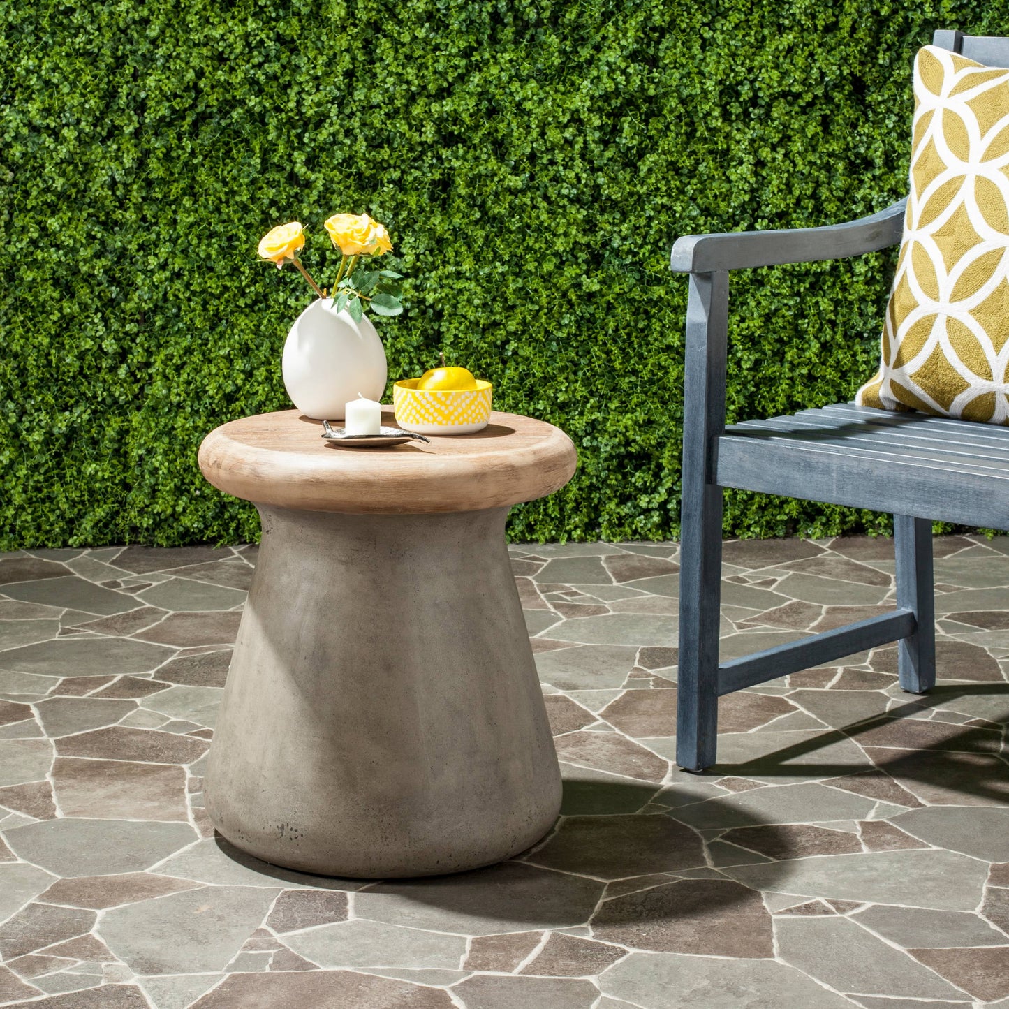Safavieh Button 18.1" Modern Concrete Indoor/Outdoor Accent Table in Dark Gray