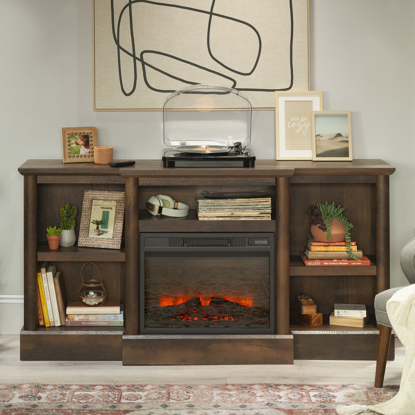 Sauder Fireplace TV Stand for TV's up to 75", Barrel Oak Finish