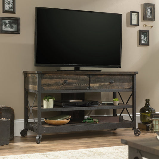 Sauder Steel River TV Stand for TVs up to 52", Carbon Oak Finish