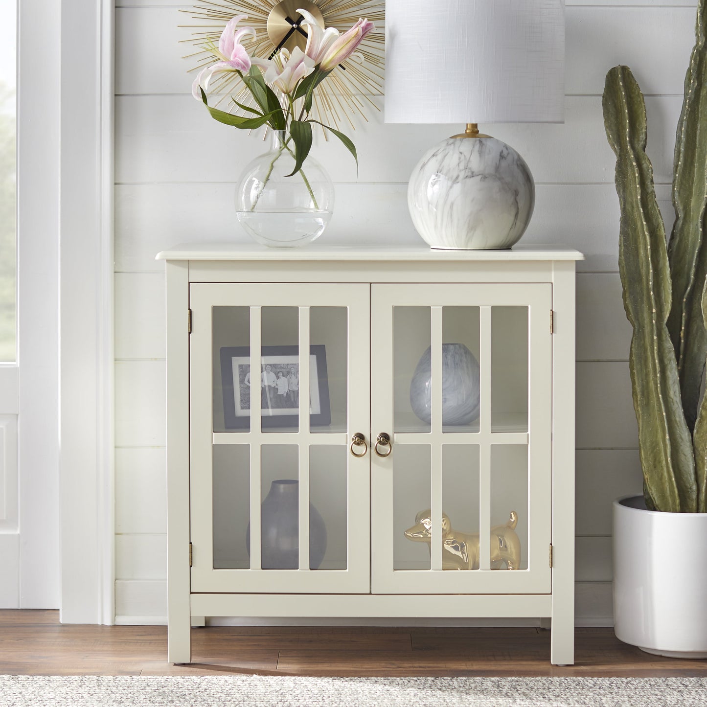 Simple Living  Portland 2-Door Glass Cabinet Antique White