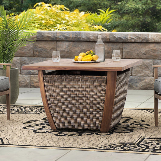 Sunjoy 38 in. Smokeless Fire Pit Outdoor Wicker Propane Gas Fire Pit Table Hidden Propane Tank Fire Pits with Lid and Lava Rocks