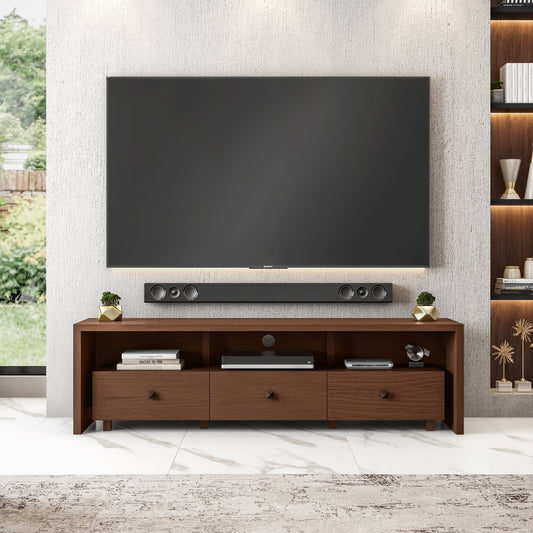 Techni Mobili Elegant Modern TV Stand for TVs up to 75" with Storage, Wood-like Finish, Hickory Brown RTA-8895-HRY