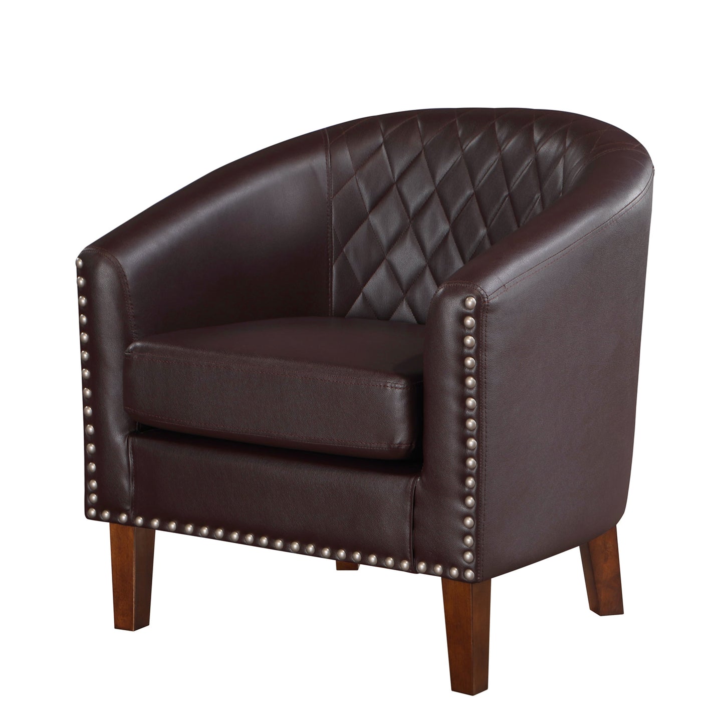 TrumanPick Accent Chair Faux Leather Studded Barrel Chairs Bucket Club Arm Chair, Brown