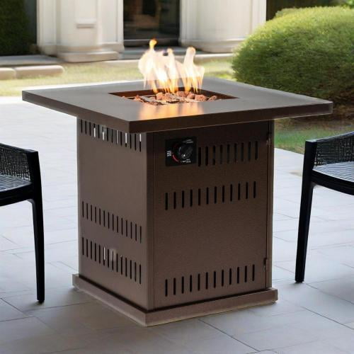 TrumanPick 28" Propane Gas Fire Pit Table 50,000 BTU Square Steel Gas Fire Pit for Outdoor Patio Deck Garden Courtyard-Brown