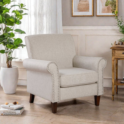 TrumanPick Mid-Century Accent Chair Single Sofa Reading Chairs Comfy Arm Chair Living Room Lounge Chiar, Beige
