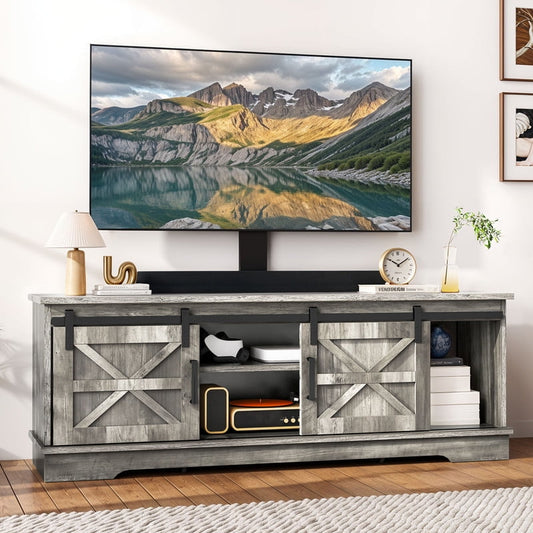 Uforic Farmhouse TV Stand with Mount for 32-70" TVs, Media Console with Barn Doors, White