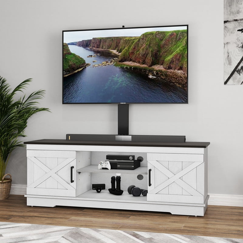 Uforic Farmhouse TV Stand with Mount for 60/65/70 inch TVs, Entertainment Center, Height Adjustable, Rustic Oak