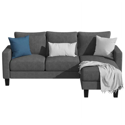 Vineego Convertible Sectional Sofa Couch, 3 Seat L-Shaped Sofa,Dark Gray