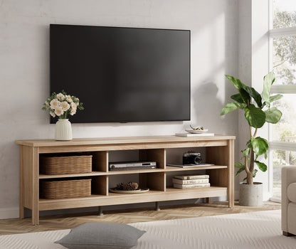 Farmhouse TV Stand for 75 inch TV with 6 Cubby for Living Room, Espresso TV Console for Bedroom, 70 inch