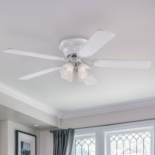 Westinghouse Contempra 4 52 in. White Finish Reversible Blades (White/White Washed Pine) Frosted Ribbed Glass