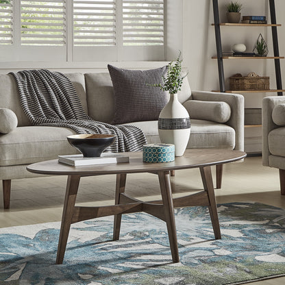 Weston Home Carole Modern Oval Wood Coffee Table in Walnut Finish