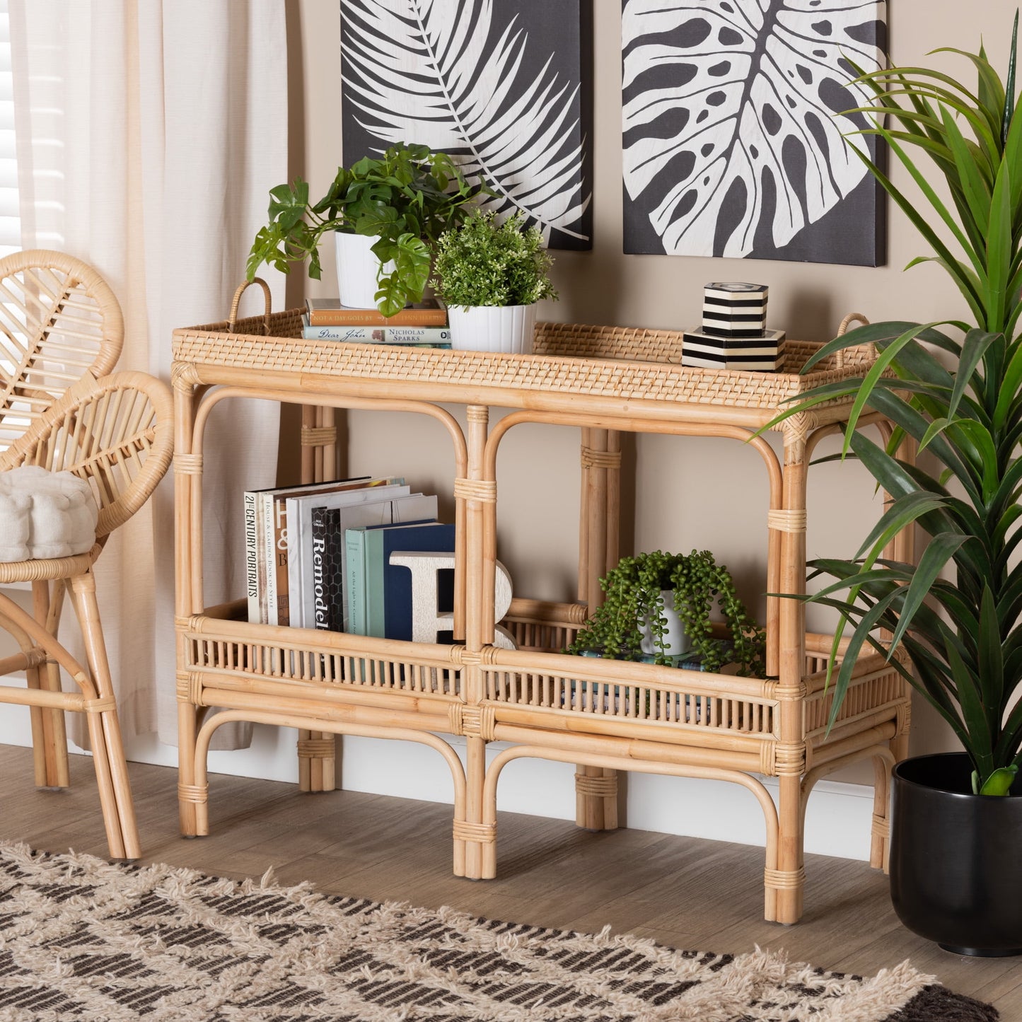bali & pari Lombok Rattan BOHO Console Tables, Natural Brown