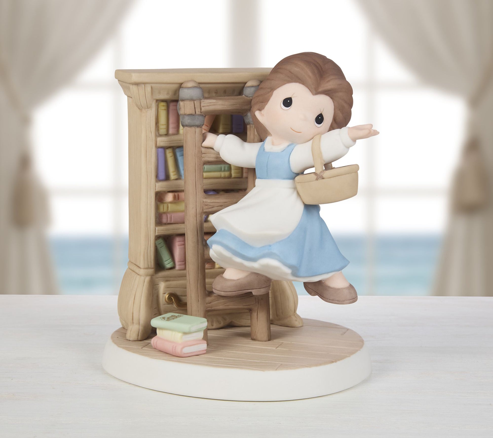 Precious Moments Disney Belle In Library On Ladder Figurine
