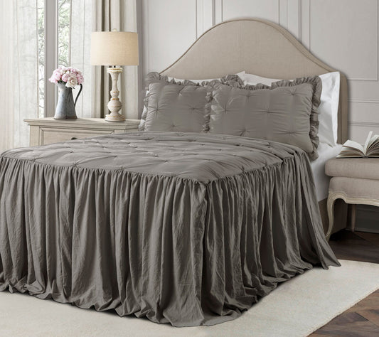 Ravello Pintuck Ruffle Skirt 3-Piece King Bedspread By Lush Decor