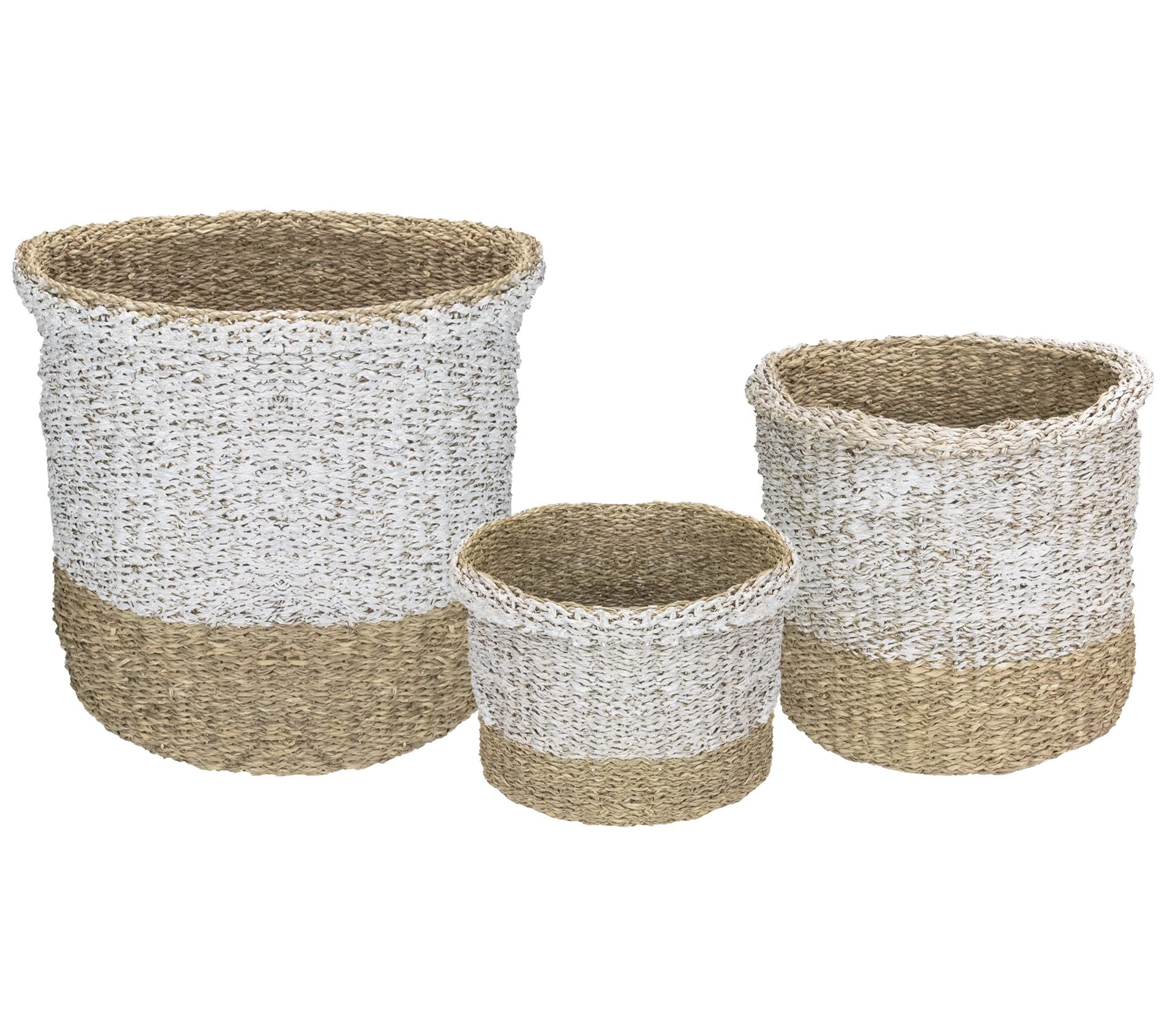 Northlight Set of 3 Beige & White Round Table & Floor Baskets