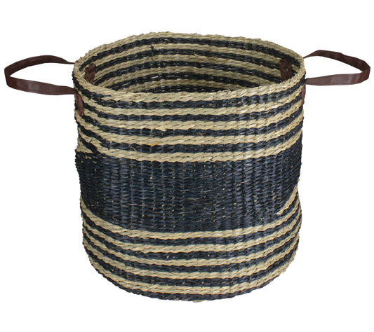 Northlight 15" Beige & Black Woven Seagrass Bas ket w/ Handles