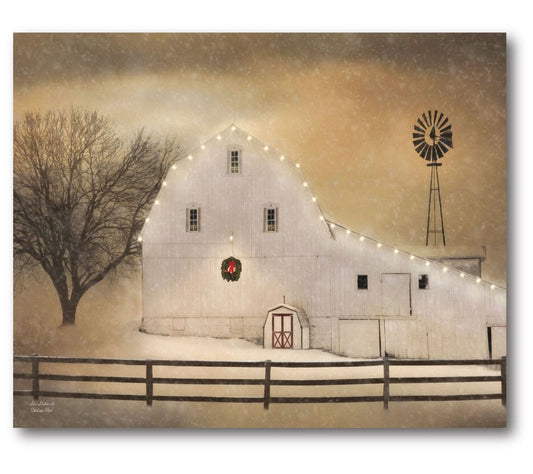 Courtside Market White Barn Holiday 30" x 40" C anvas