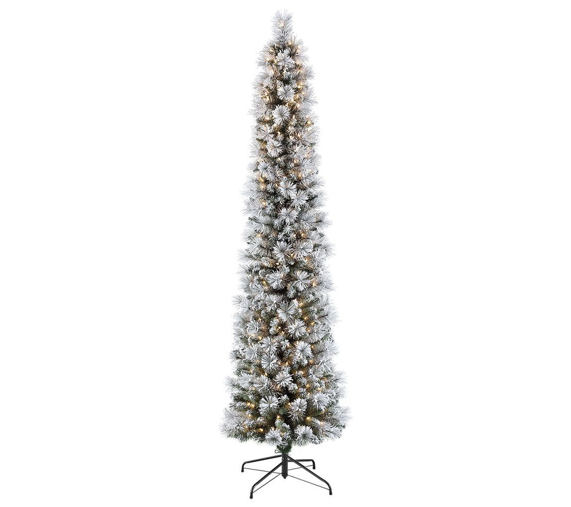 Puleo 7.5' Pre-Lit Flocked Portland Pine PencilChristmas Tree