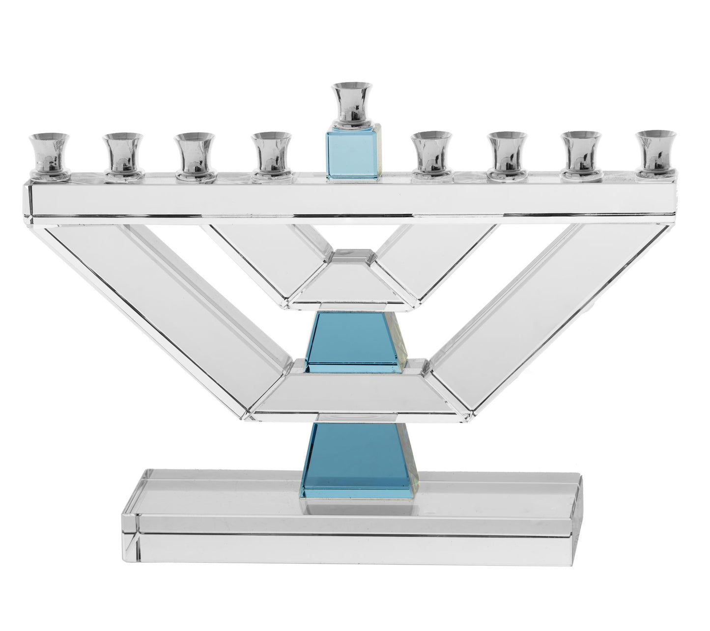 Copa Judaica V-Shaped Crystal Menorah with BlueAccents