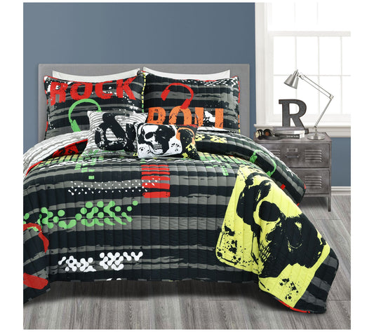 Lush Decor Rock N Roll Reversible Quilt FL/QN 5PC set