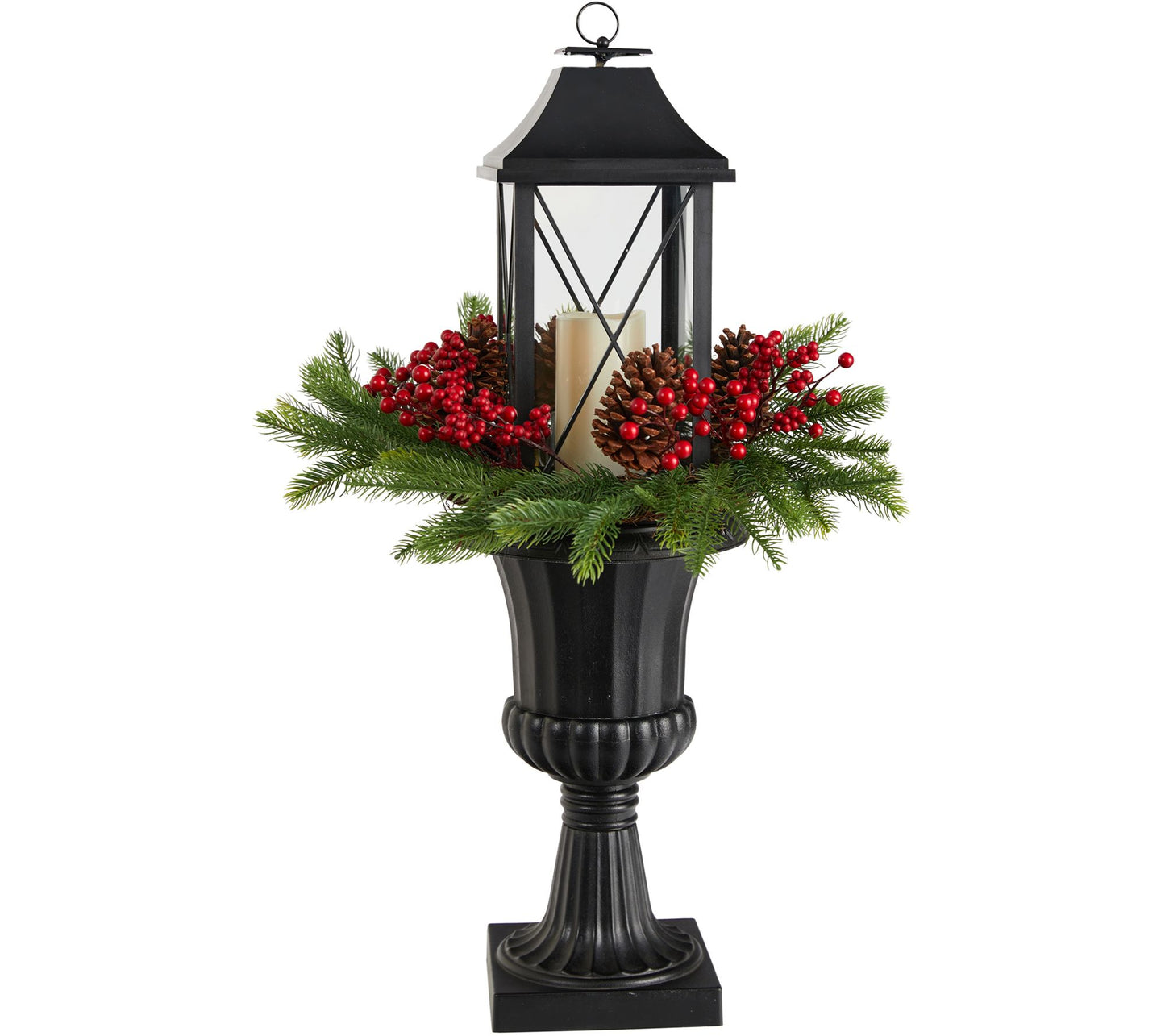 Nearly Natural 33" Holiday Greenery, Berries, P inecones in Ur