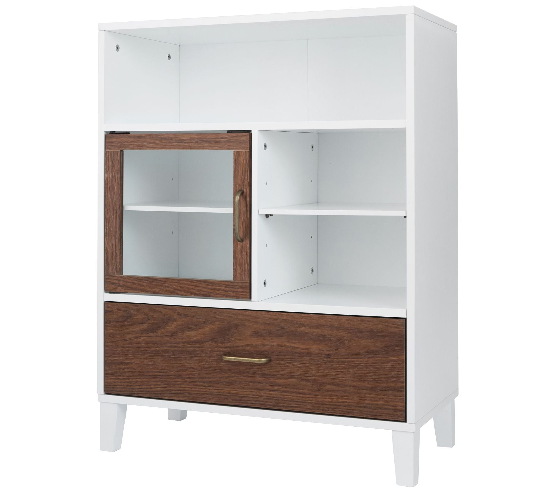Tyler Modern Wooden Floor Storage Cabinet, Walnut/White