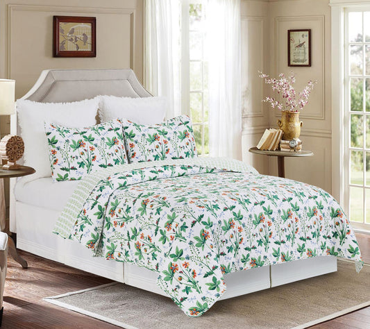 Clover Bug 3-Piece Cotton King Quilt Set by Valerie