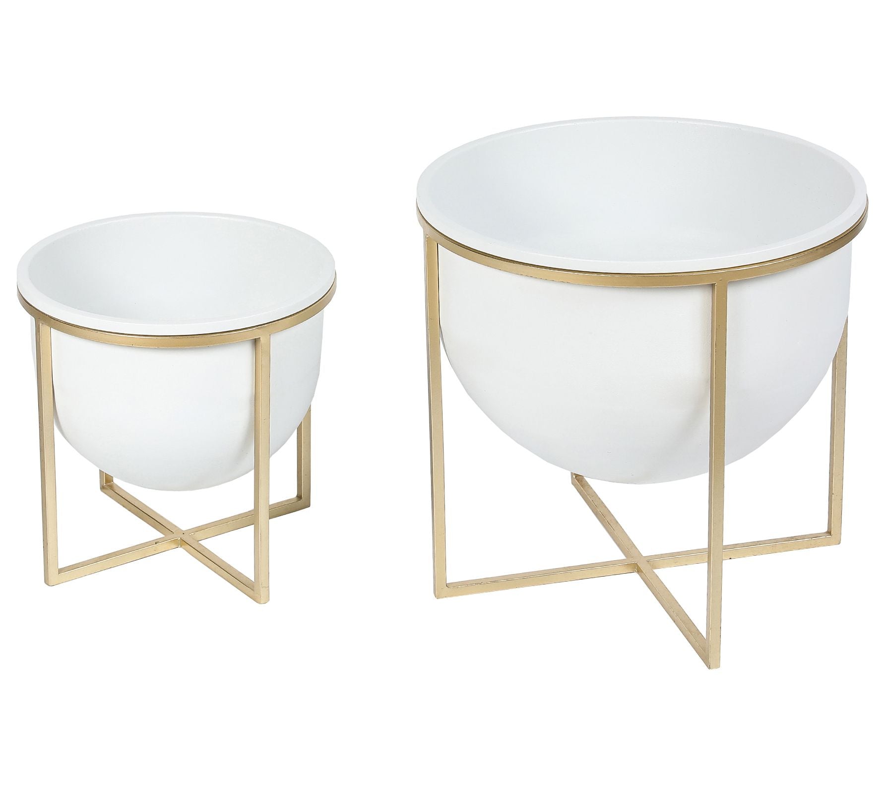 LuxenHome 2-pc Metal Bowl Cachepot Planters with Metal Stands