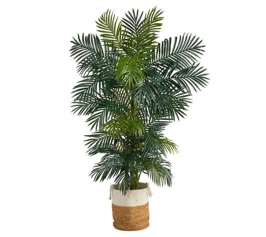Nearly Natural 6.5' Golden Cane Artificial Palm Tree/Planter