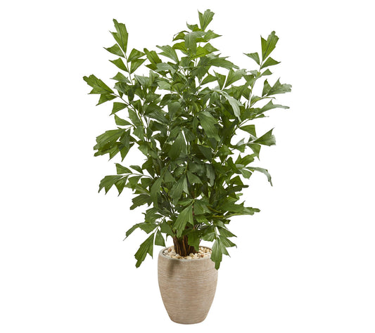 Nearly Natural 5' Fishtail Palm Tree in Sand Colored Planter