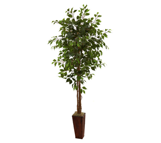 Nearly Natural 6' Ficus Tree w/Bamboo Planter