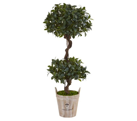 Nearly Natural 4.5' Sweet Bay Double Topiary Tree w/Planter