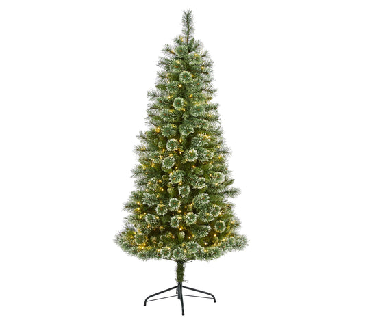 Nearly Natural 6' Wisconsin Slim Snow Tip Pine Tree w/300 LED