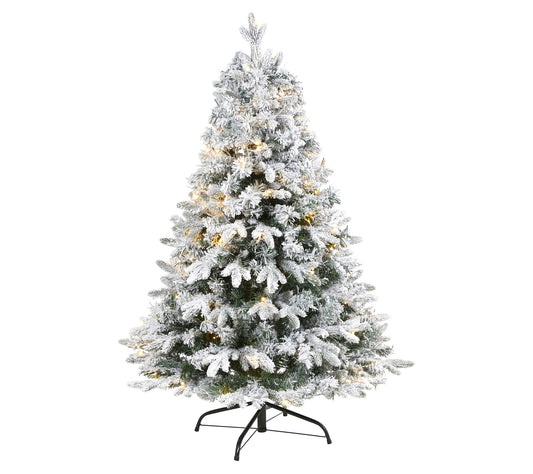 Nearly Natural 4' Flocked  Christmas Tree w/100Clear LEDs