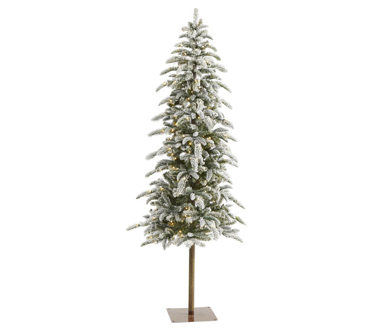 Nearly Natural 6.5' Flocked Alpine Christmas Tree w/250 Lights