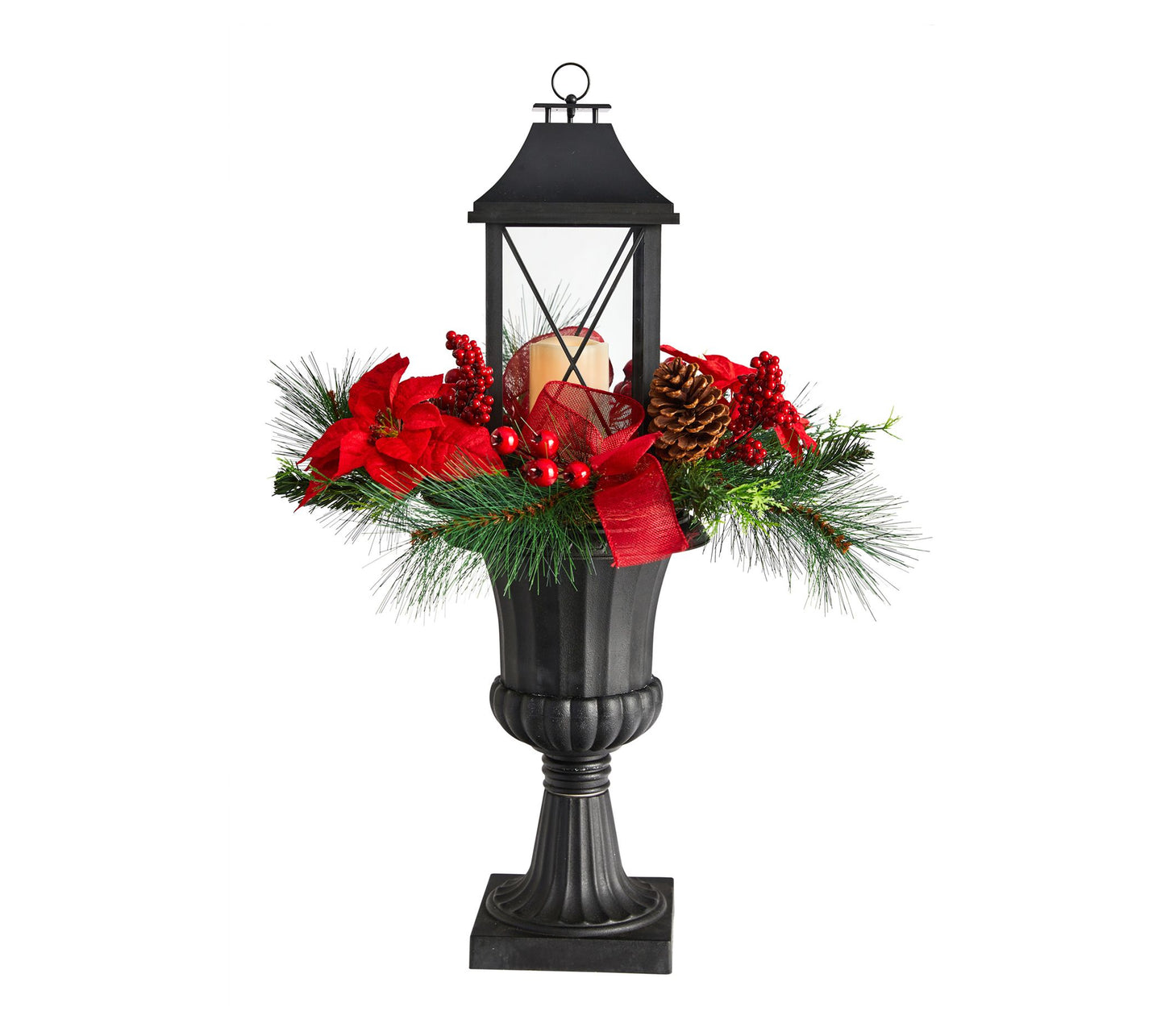Nearly Natural 33 in. Holiday Berries & Poinset tia w/Lantern