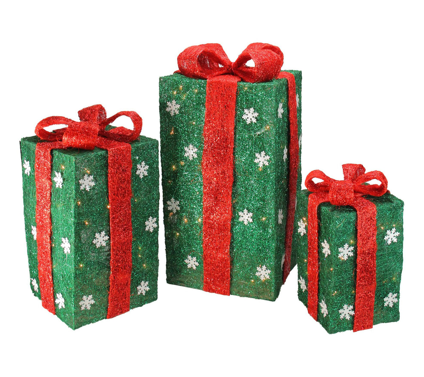 Northlight Set of 3 Pre-Lit Green & Red Gift Boes Decor