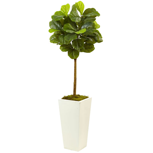 4.5' Fiddle Leaf Fig Tree in White Planter by Nearly Natural