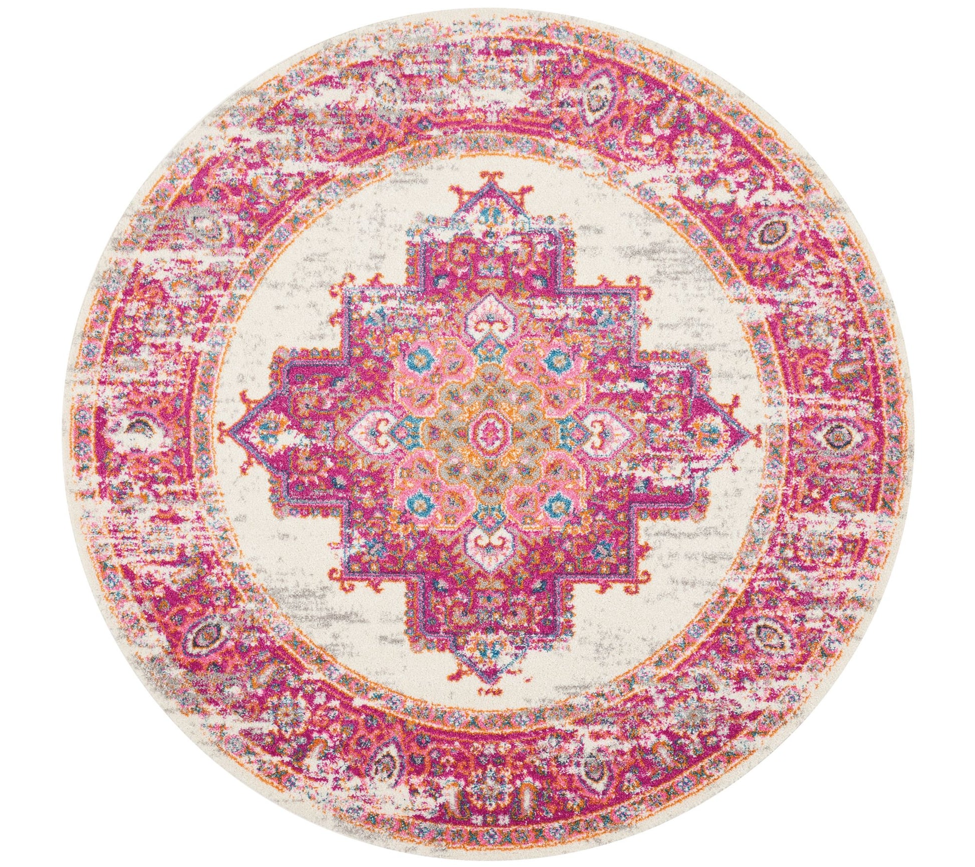 Nourison Passion Ivory/Fuschia 5'3" Round AreaRug